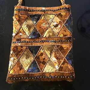 Sahsa Sequin Embellished Women's Mini Crossbody Bag - Gold and Brown